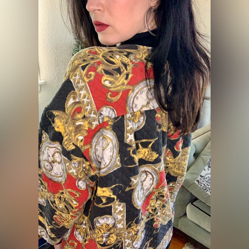 Vintage Baroque Patterned Bomber Jacket - image 5